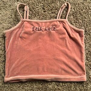 It is a soft velvet cropped tanktop. It’s from forever 2- size small and pink
